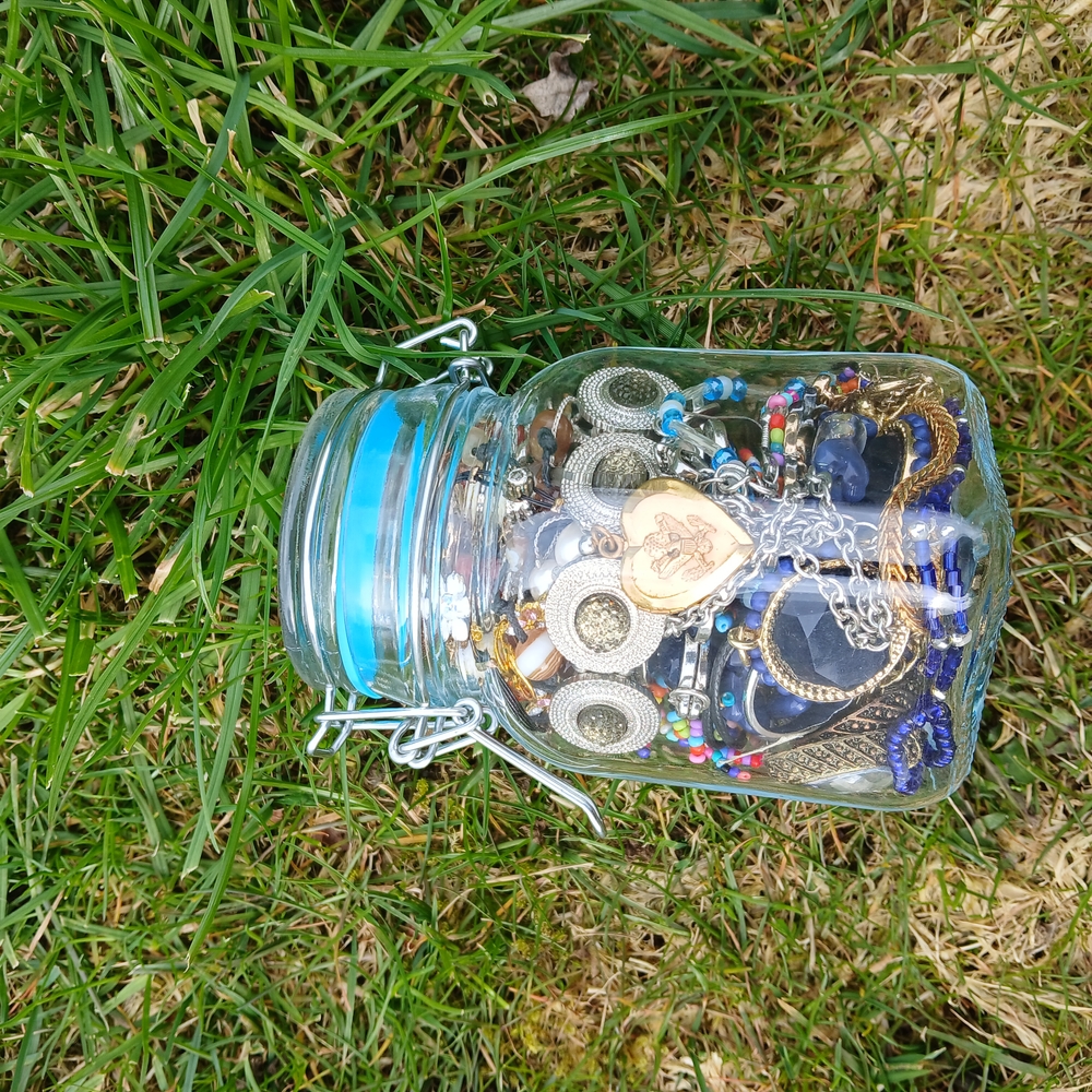 Colorful Jewelry Jar with Blue Accents